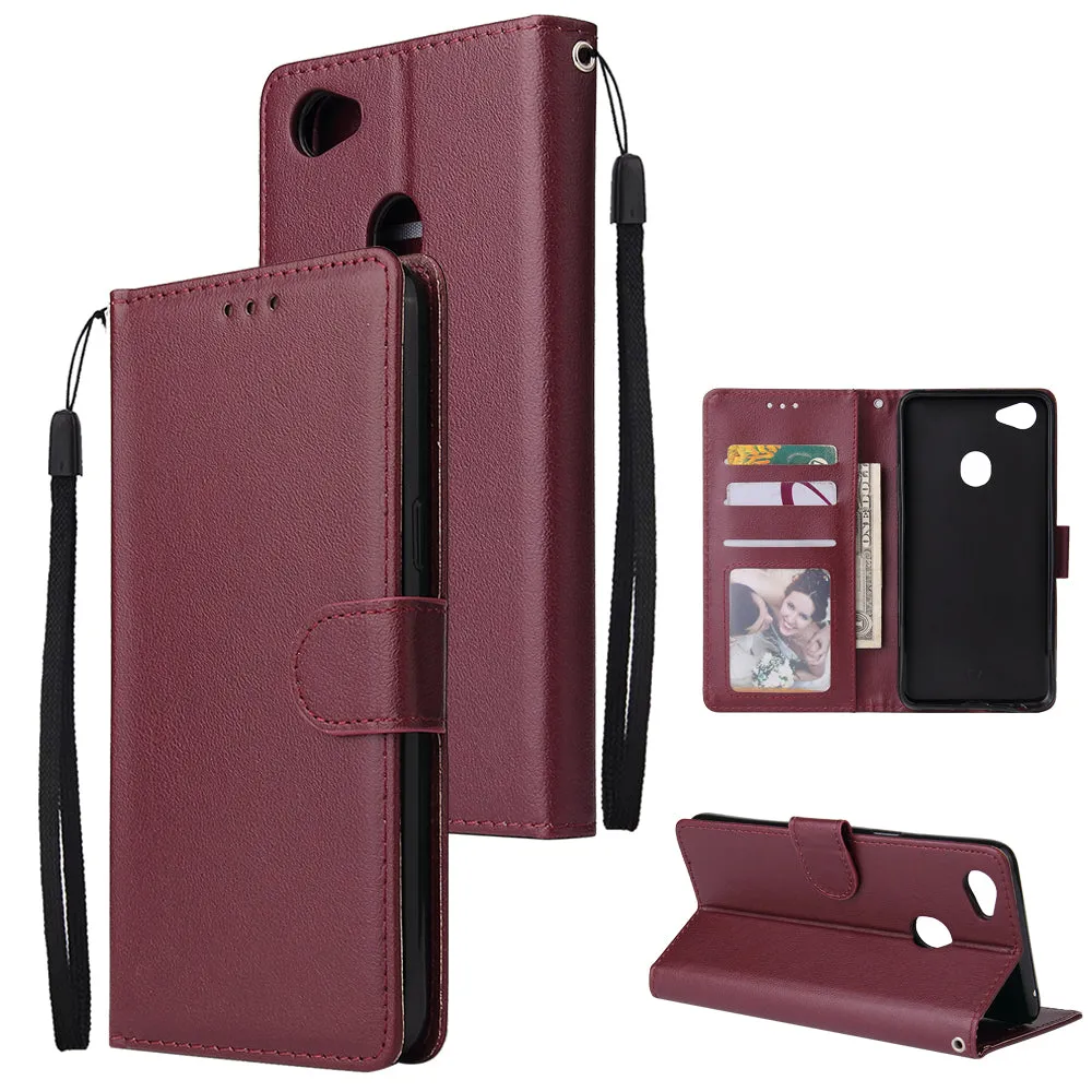 For OPPO F7 Wallet-type PU Leather Protective Phone Case with Buckle & 3 Card Position Red wine