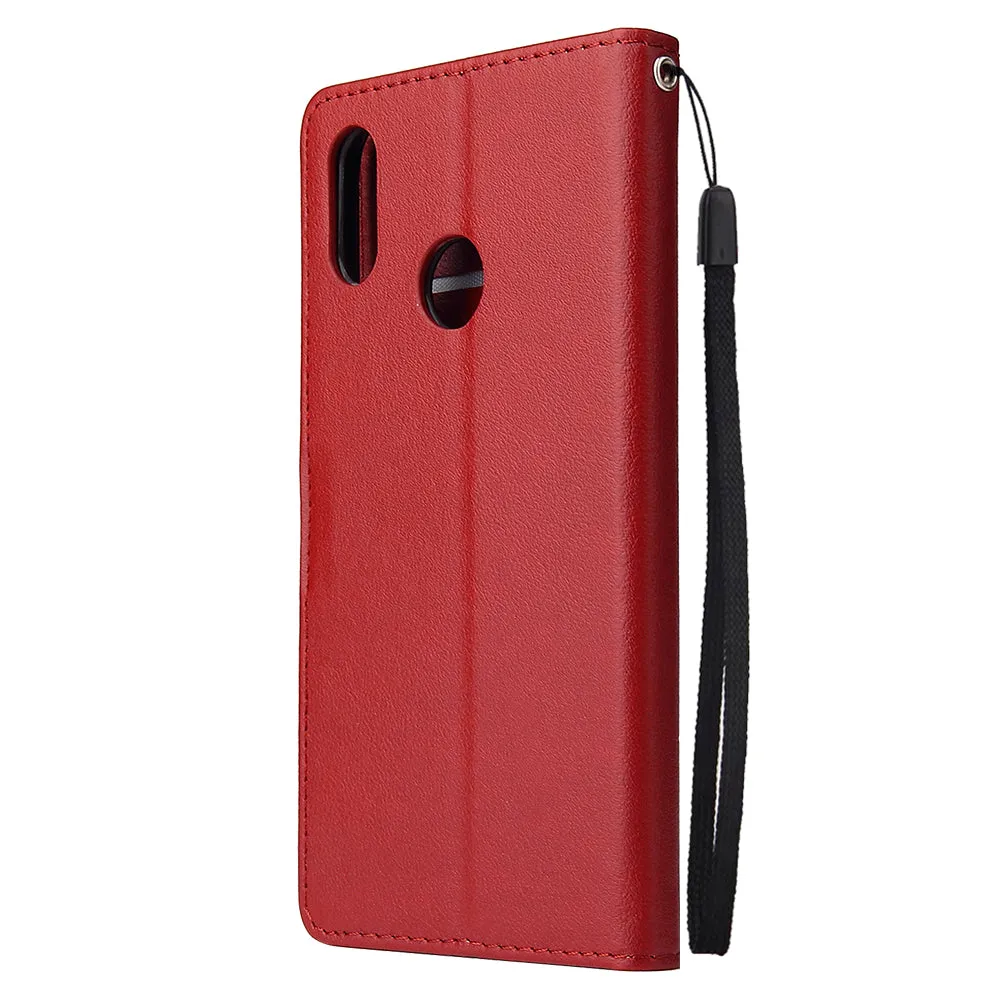For OPPO Realme 3 Wallet-type PU Leather Protective Phone Case with Buckle & 3 Card Position red