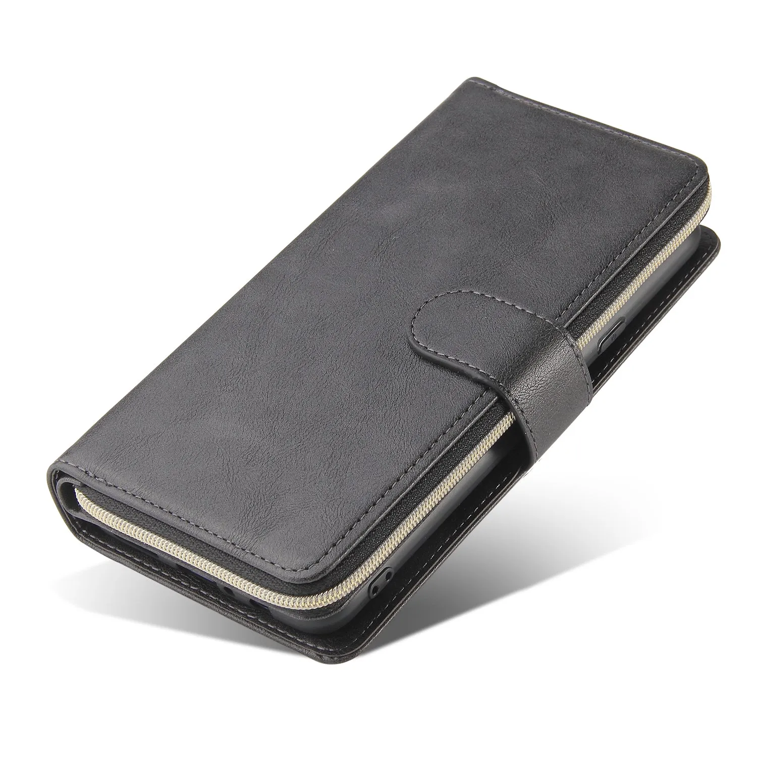 For Samsung A10/A20/A30/A50/A30S/A50S Pu Leather  Mobile Phone Cover Zipper Card Bag   Wrist Strap black