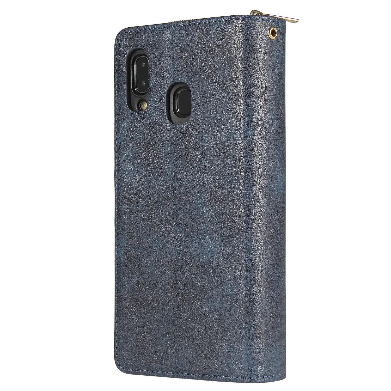 For Samsung A10/A20/A30/A50/A30S/A50S Pu Leather  Mobile Phone Cover Zipper Card Bag   Wrist Strap blue