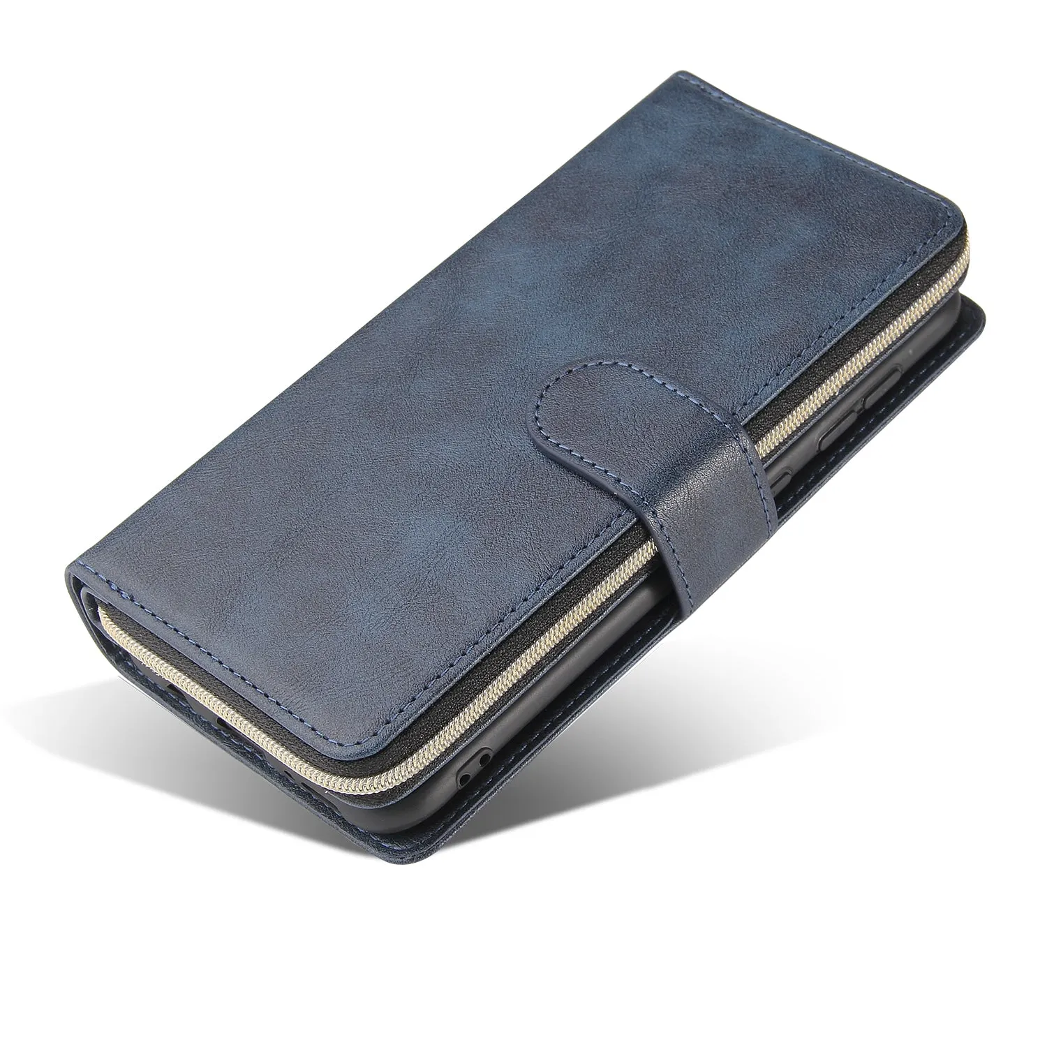 For Samsung A10/A20/A30/A50/A30S/A50S Pu Leather  Mobile Phone Cover Zipper Card Bag   Wrist Strap blue