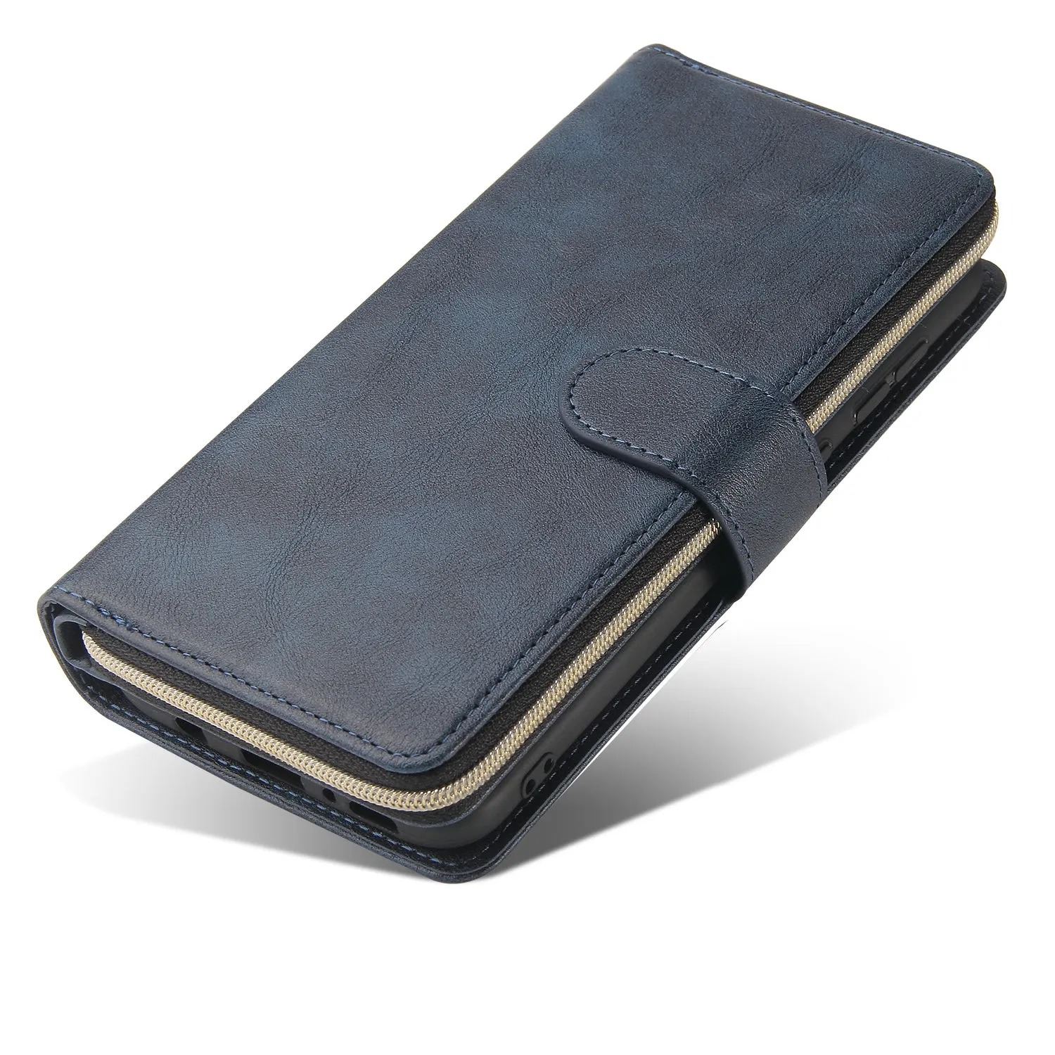 For Samsung A10/A20/A30/A50/A30S/A50S Pu Leather  Mobile Phone Cover Zipper Card Bag   Wrist Strap blue