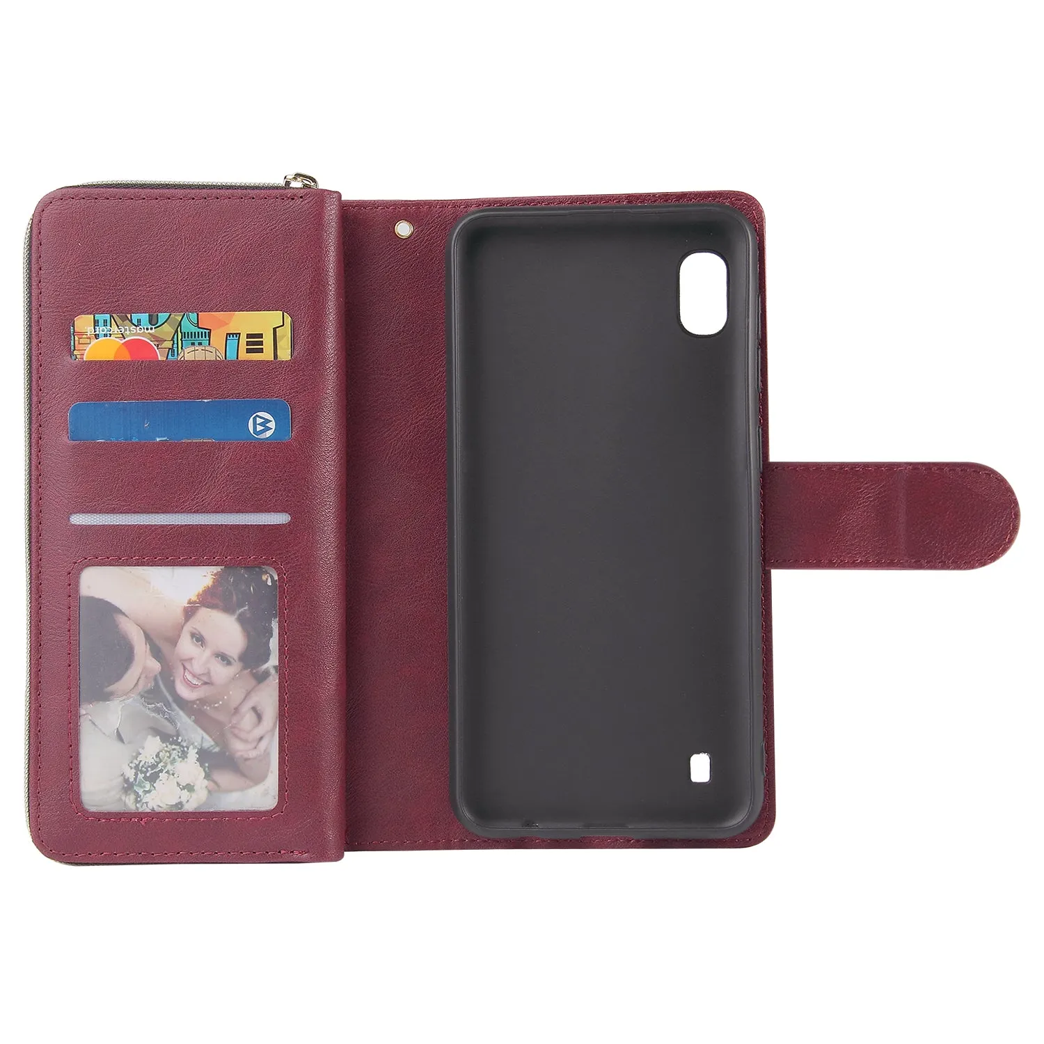 For Samsung A10/A20/A30/A50/A30S/A50S Pu Leather  Mobile Phone Cover Zipper Card Bag   Wrist Strap brown