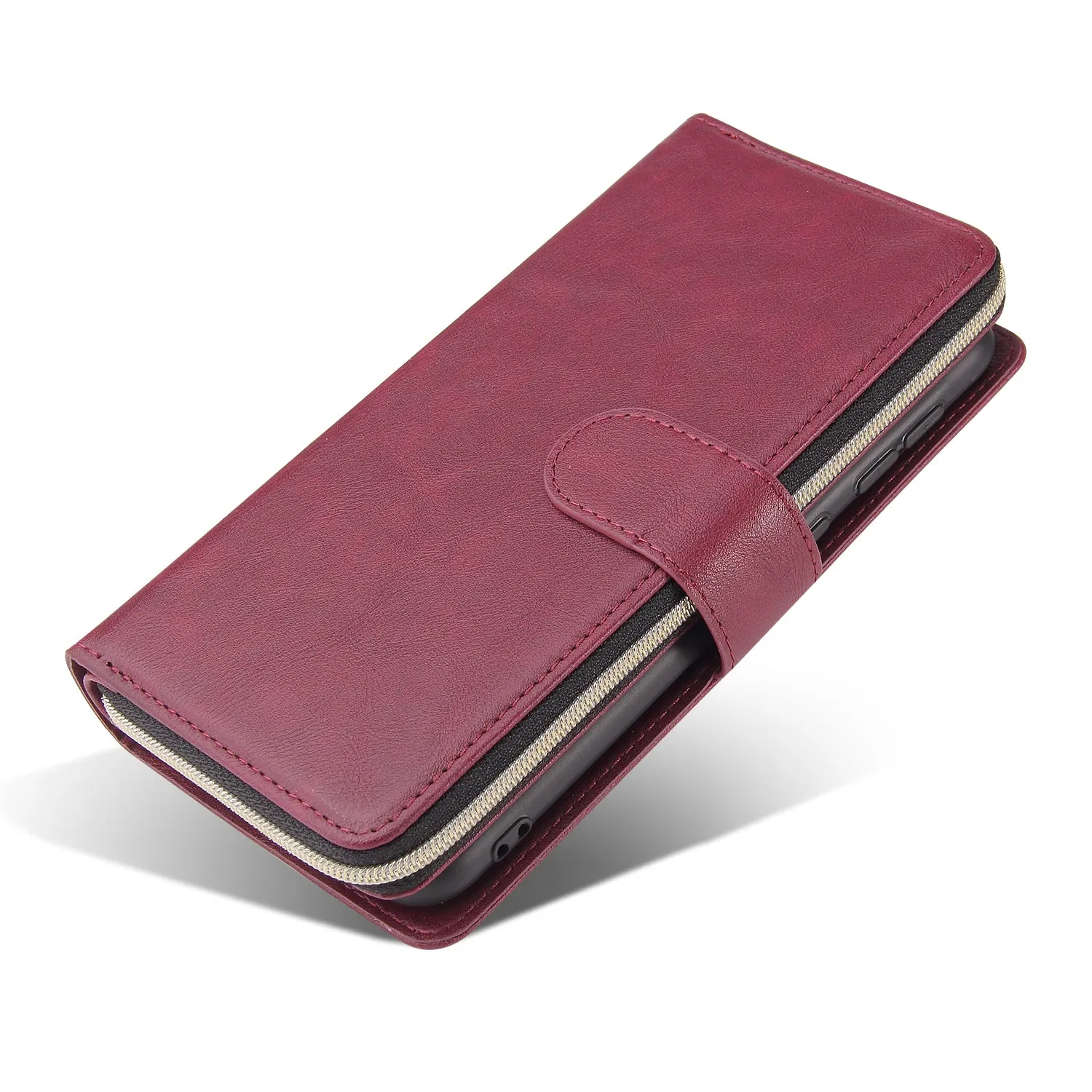For Samsung A10/A20/A30/A50/A30S/A50S Pu Leather  Mobile Phone Cover Zipper Card Bag   Wrist Strap brown