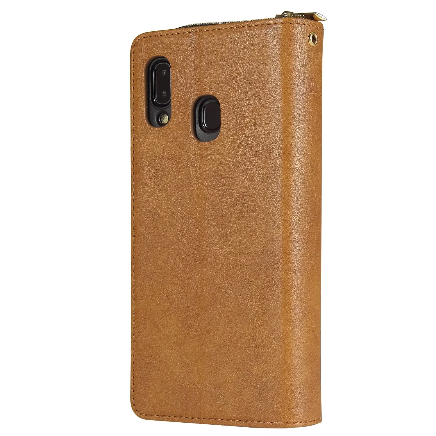 For Samsung A10/A20/A30/A50/A30S/A50S Pu Leather  Mobile Phone Cover Zipper Card Bag   Wrist Strap brown