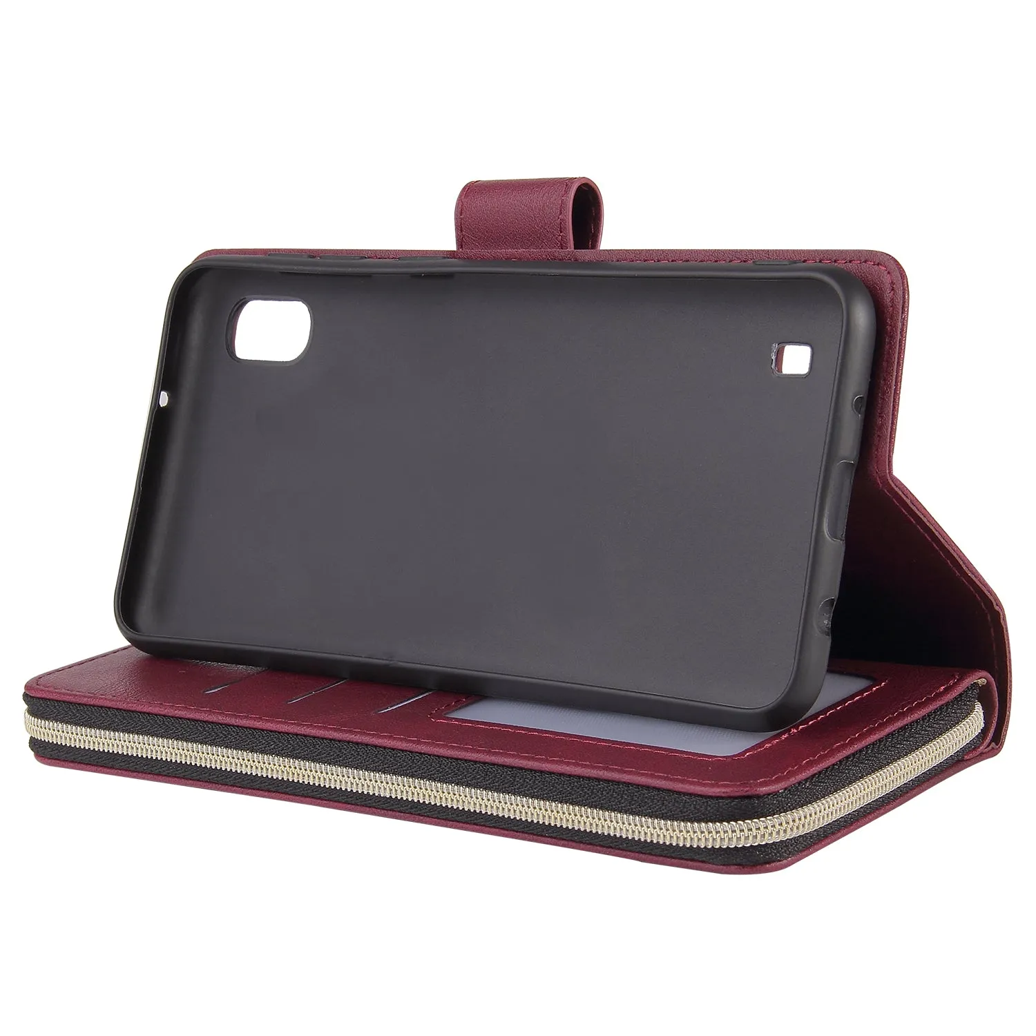 For Samsung A10/A20/A30/A50/A30S/A50S Pu Leather  Mobile Phone Cover Zipper Card Bag   Wrist Strap brown