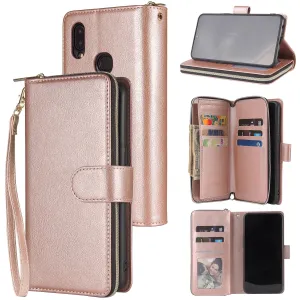For Samsung A10/A20/A30/A50/A30S/A50S Pu Leather  Mobile Phone Cover Zipper Card Bag   Wrist Strap Rose gold