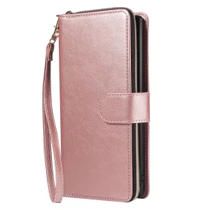 For Samsung A51 5G/A71 5G/Note 10 pro Pu Leather  Mobile Phone Cover Zipper Card Bag   Wrist Strap Rose gold