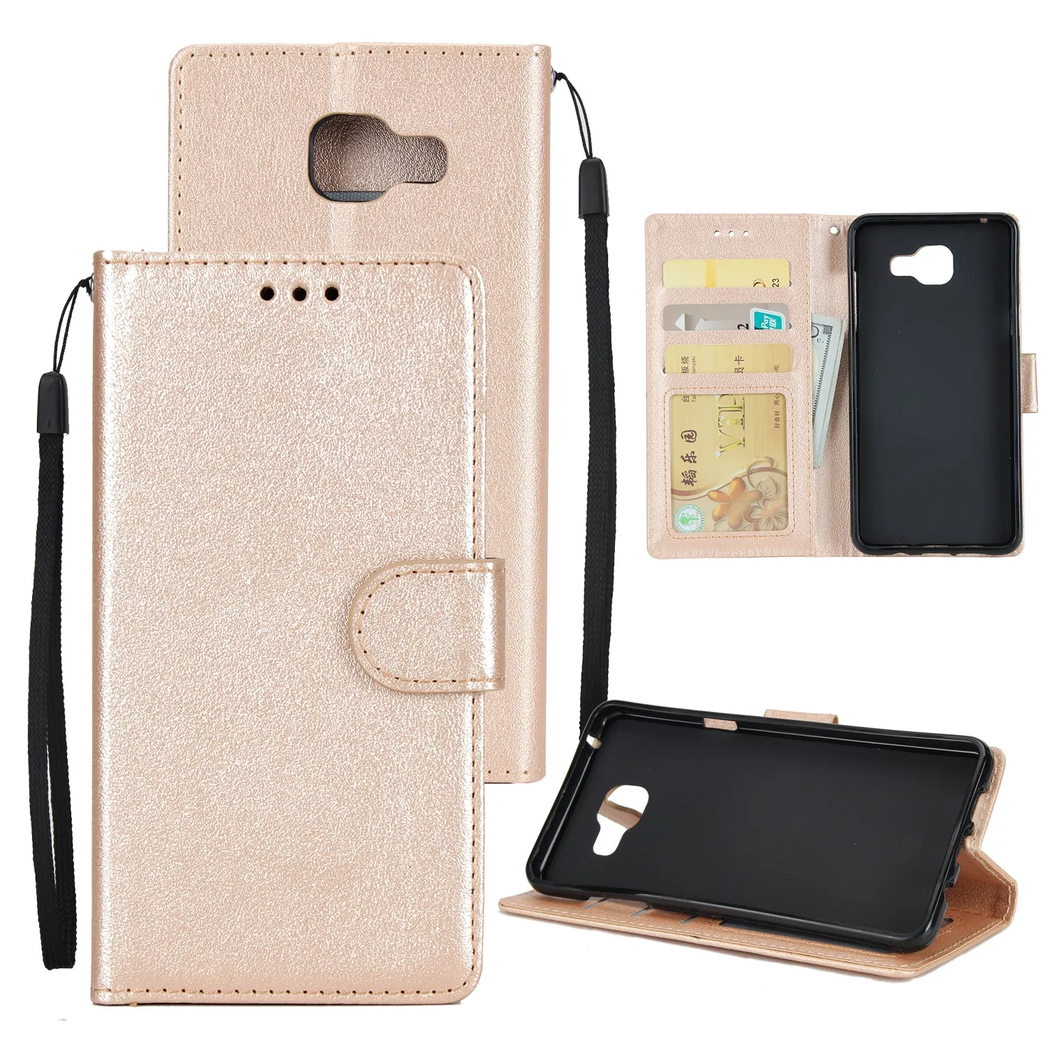 For Samsung A7 2017/A720 PU Leather Cell Phone Case Protective Cover Shell with Buckle Golden