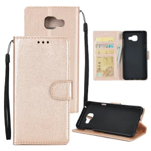 For Samsung A7 2017/A720 PU Leather Cell Phone Case Protective Cover Shell with Buckle Golden
