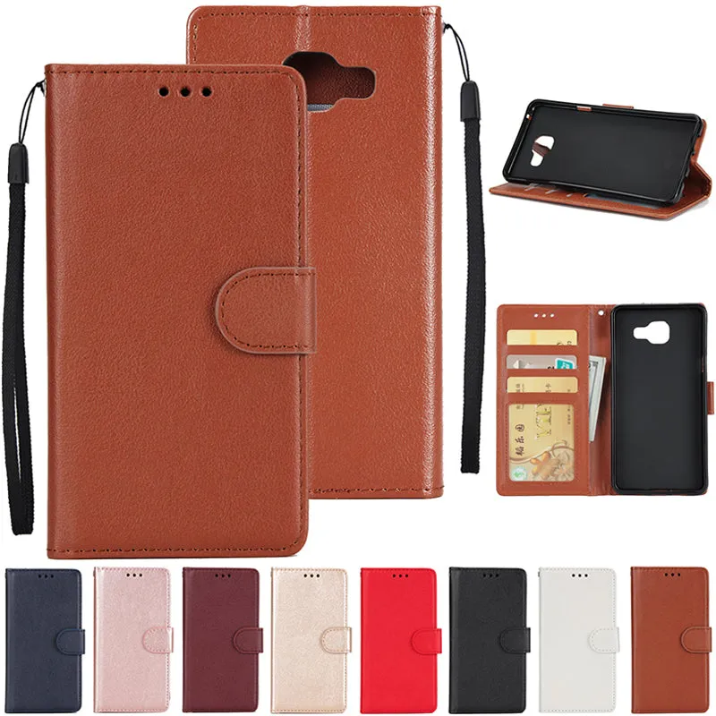 For Samsung A7 2017/A720 PU Leather Cell Phone Case Protective Cover Shell with Buckle Golden
