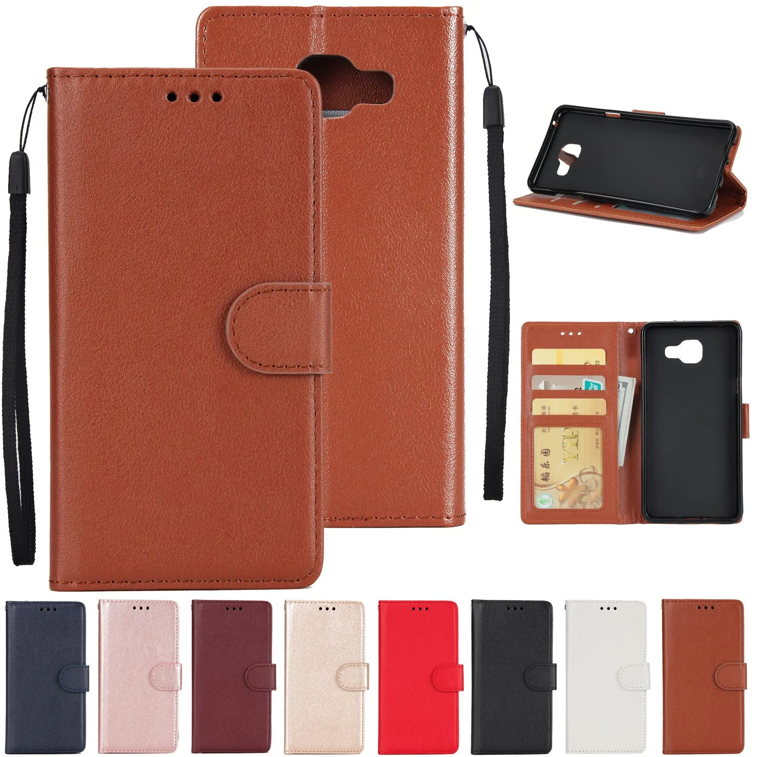 For Samsung A7 2017/A720 PU Leather Cell Phone Case Protective Cover Shell with Buckle Golden