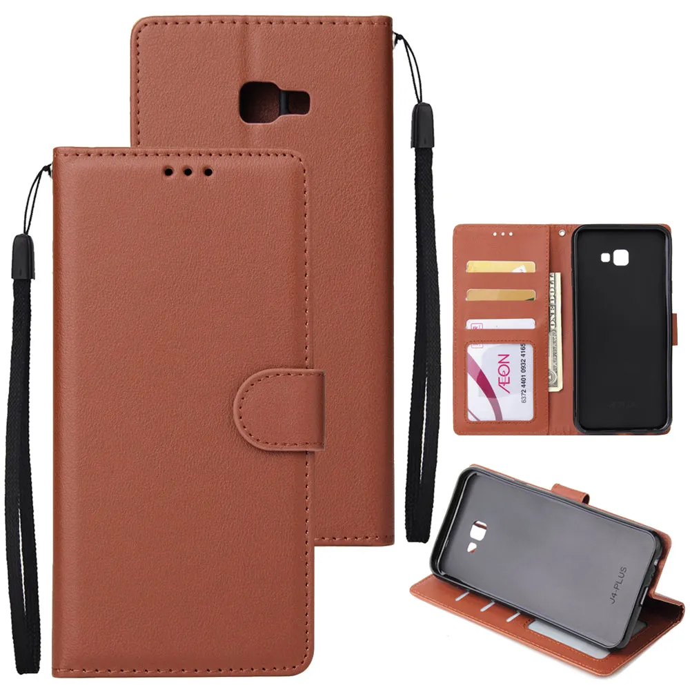For Samsung J4 plus Flip-type Leather Protective Phone Case with 3 Card Position Buckle Design Phone Cover  Red wine