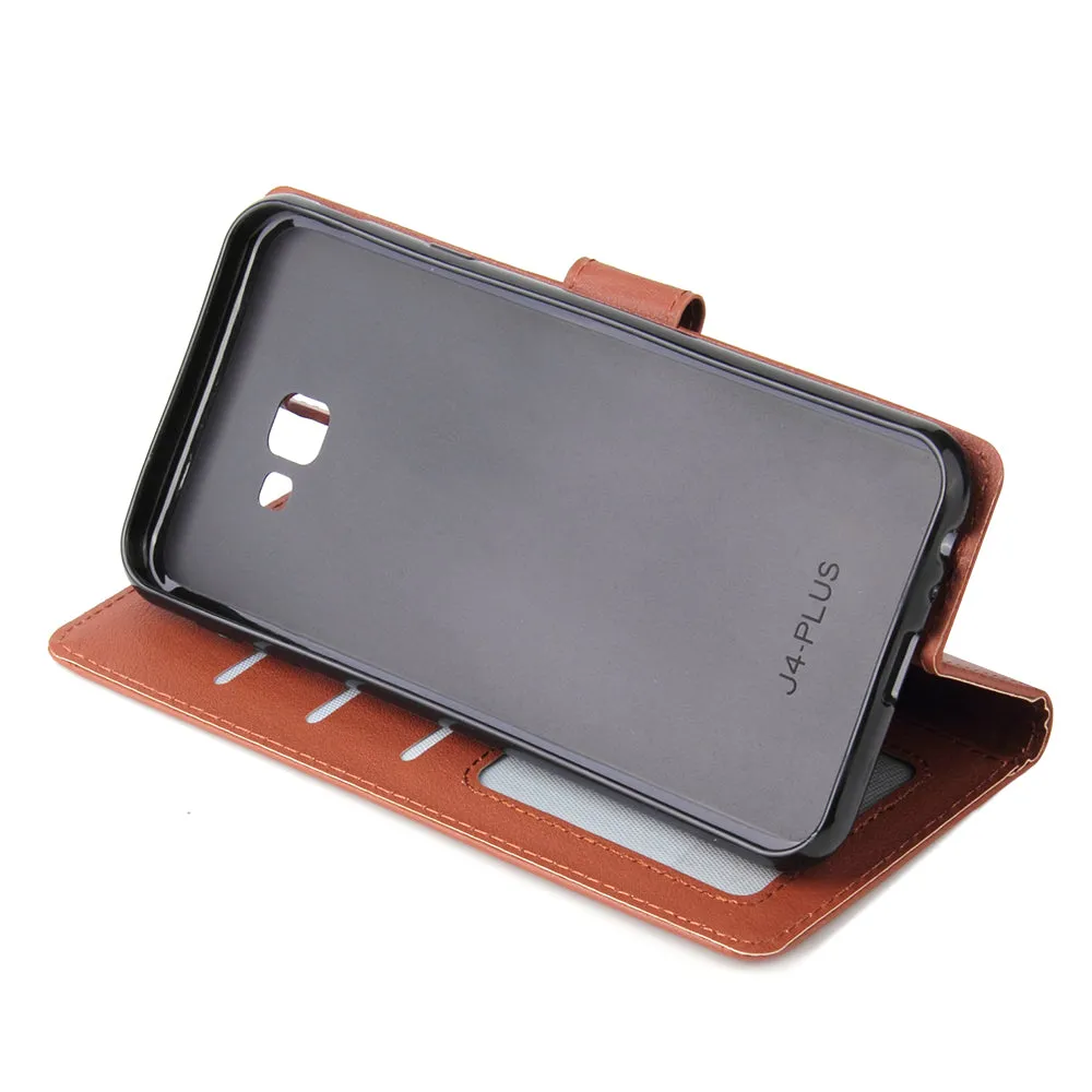 For Samsung J4 plus Flip-type Leather Protective Phone Case with 3 Card Position Buckle Design Phone Cover  Red wine