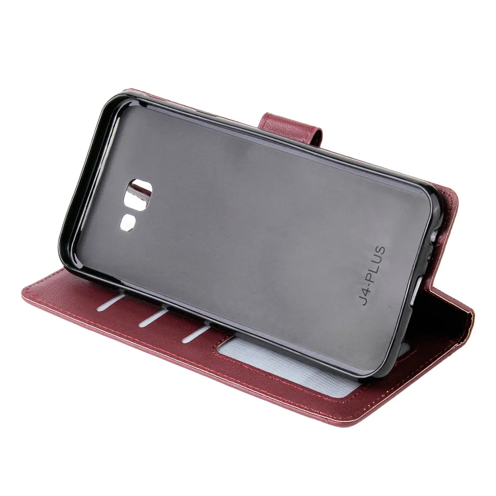 For Samsung J4 plus Flip-type Leather Protective Phone Case with 3 Card Position Buckle Design Phone Cover  Red wine