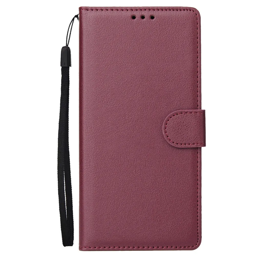 For Samsung J4 plus Flip-type Leather Protective Phone Case with 3 Card Position Buckle Design Phone Cover  Red wine