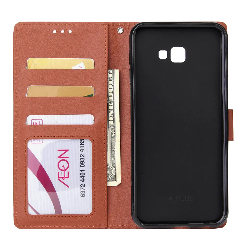 For Samsung J4 plus Flip-type Leather Protective Phone Case with 3 Card Position Buckle Design Phone Cover  Red wine