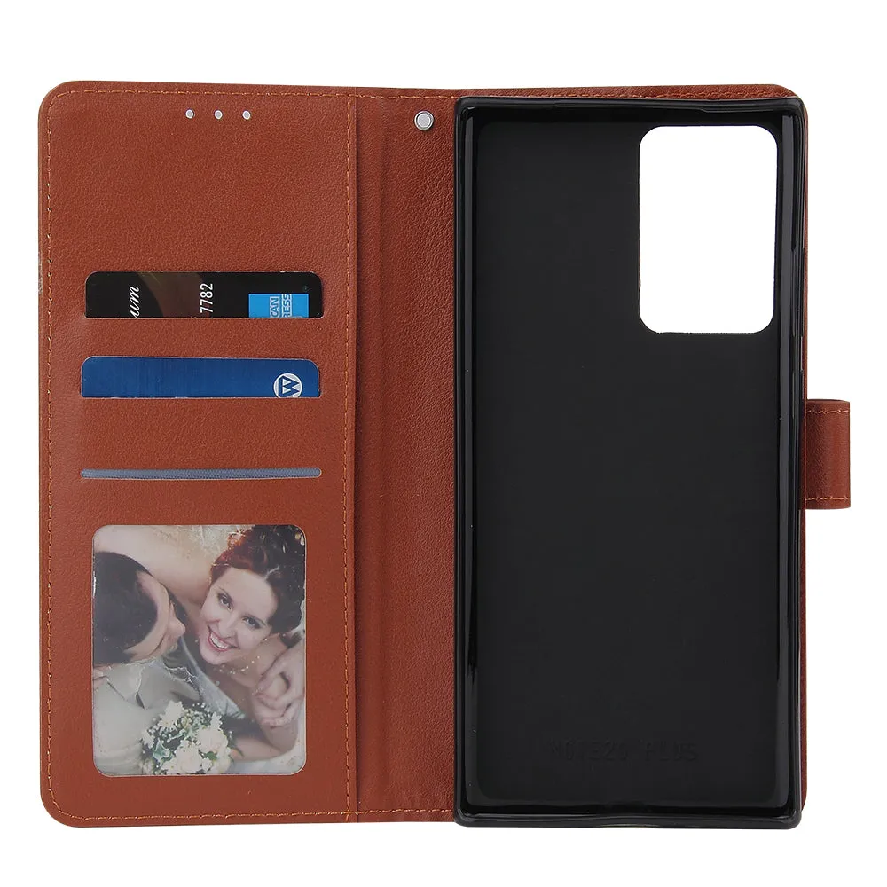 For Samsung Note 20/Note 20 Ultra PU Leather Three-card Photo Frame Front Buckle Mobile Phone shell blue