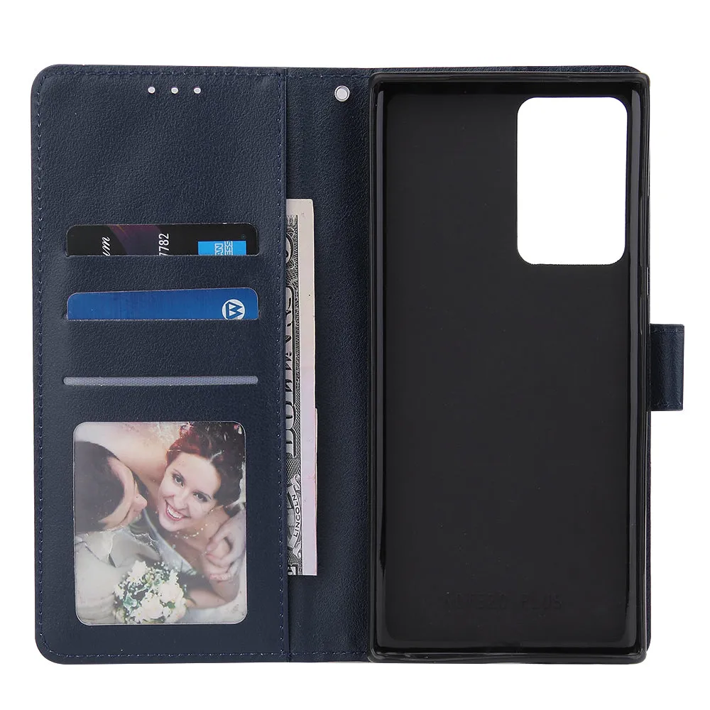 For Samsung Note 20/Note 20 Ultra PU Leather Three-card Photo Frame Front Buckle Mobile Phone shell blue