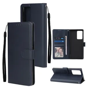 For Samsung Note 20/Note 20 Ultra PU Leather Three-card Photo Frame Front Buckle Mobile Phone shell blue
