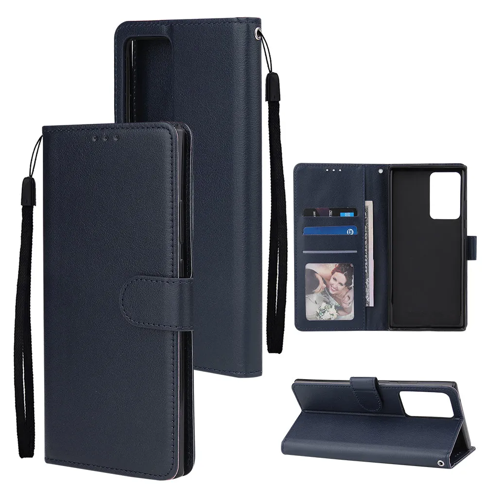 For Samsung Note 20/Note 20 Ultra PU Leather Three-card Photo Frame Front Buckle Mobile Phone shell blue