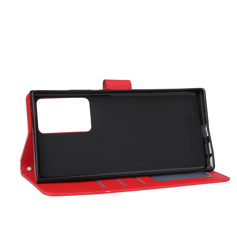 For Samsung Note 20/Note 20 Ultra PU Leather Three-card Photo Frame Front Buckle Mobile Phone shell red