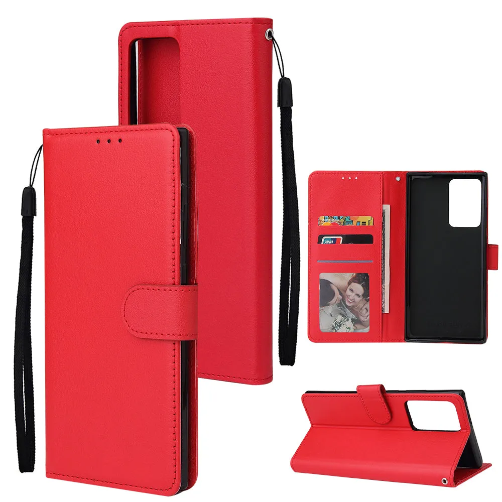 For Samsung Note 20/Note 20 Ultra PU Leather Three-card Photo Frame Front Buckle Mobile Phone shell red