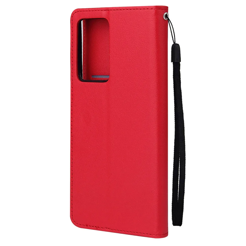 For Samsung Note 20/Note 20 Ultra PU Leather Three-card Photo Frame Front Buckle Mobile Phone shell red