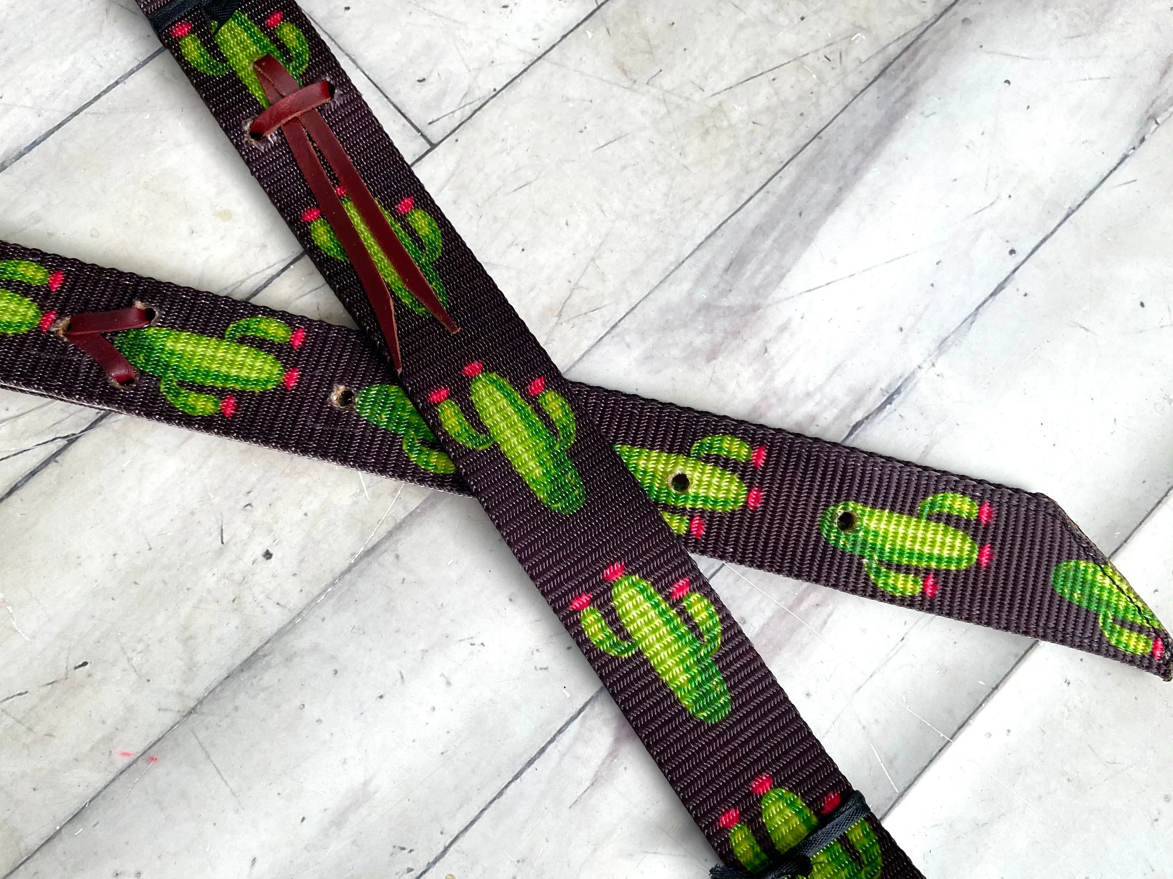 Green Cactus Pink Bloom Cinch Strap Set