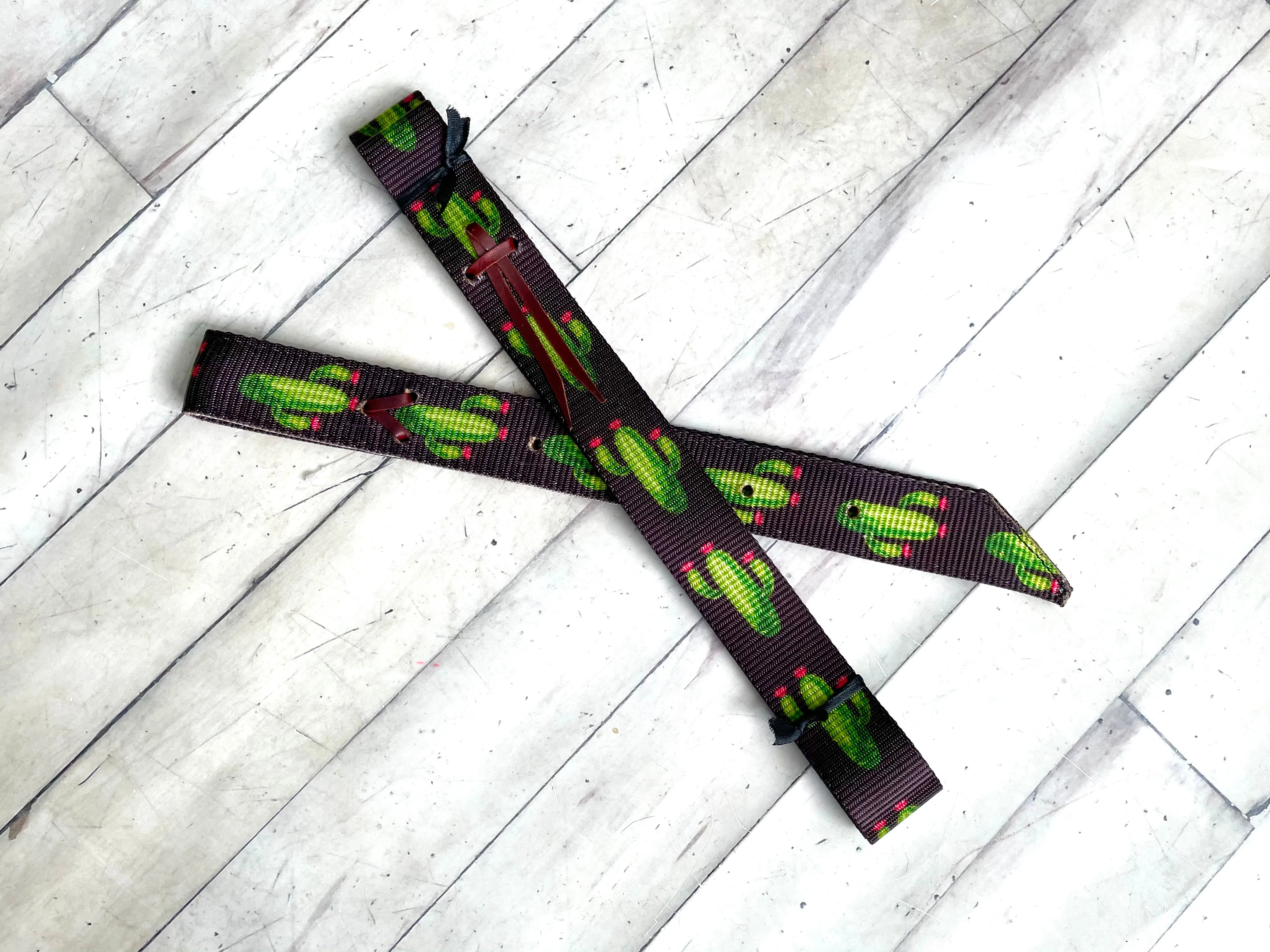 Green Cactus Pink Bloom Cinch Strap Set