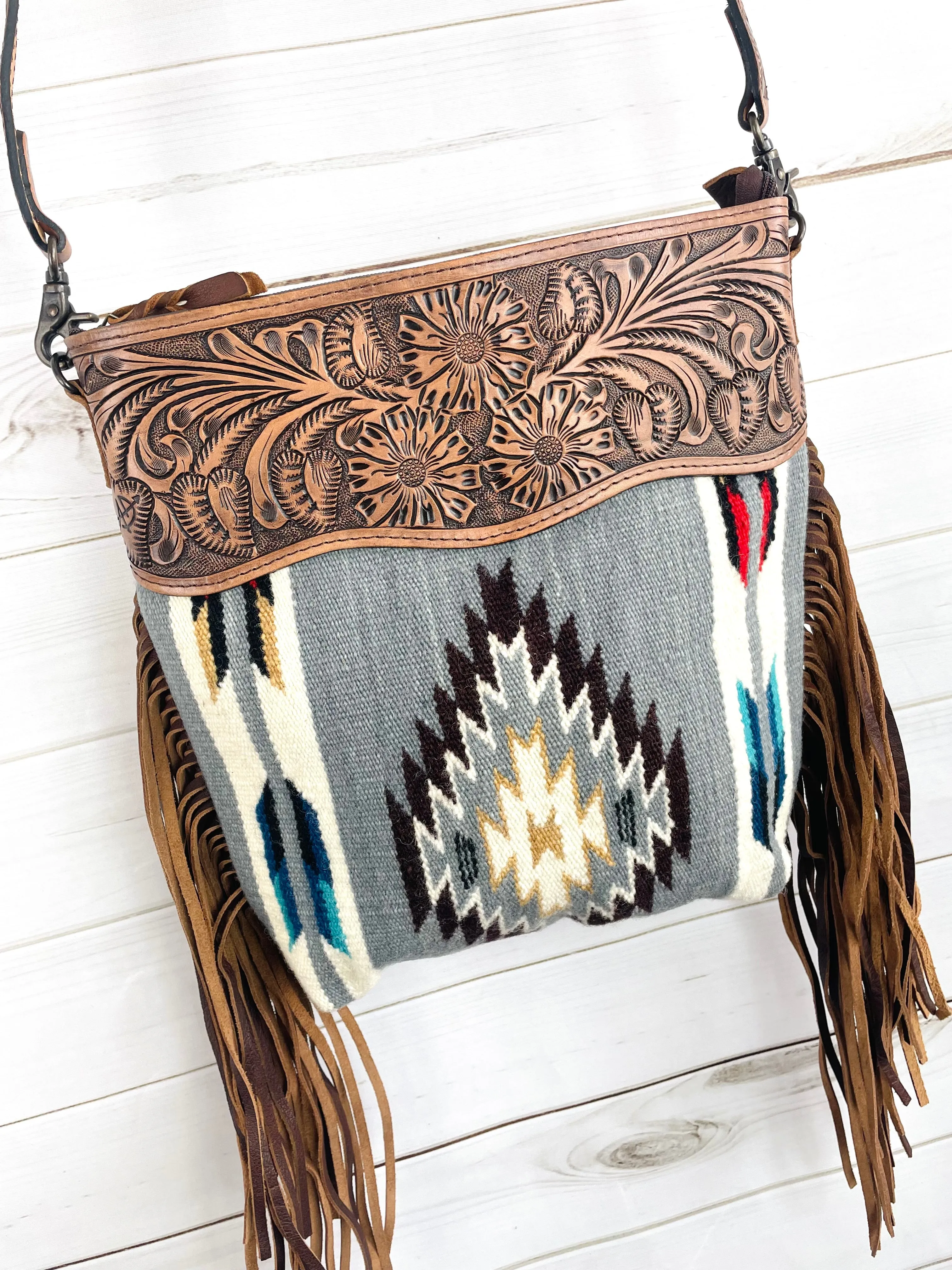 Grey Black Diamond Arrow Wool Handbag