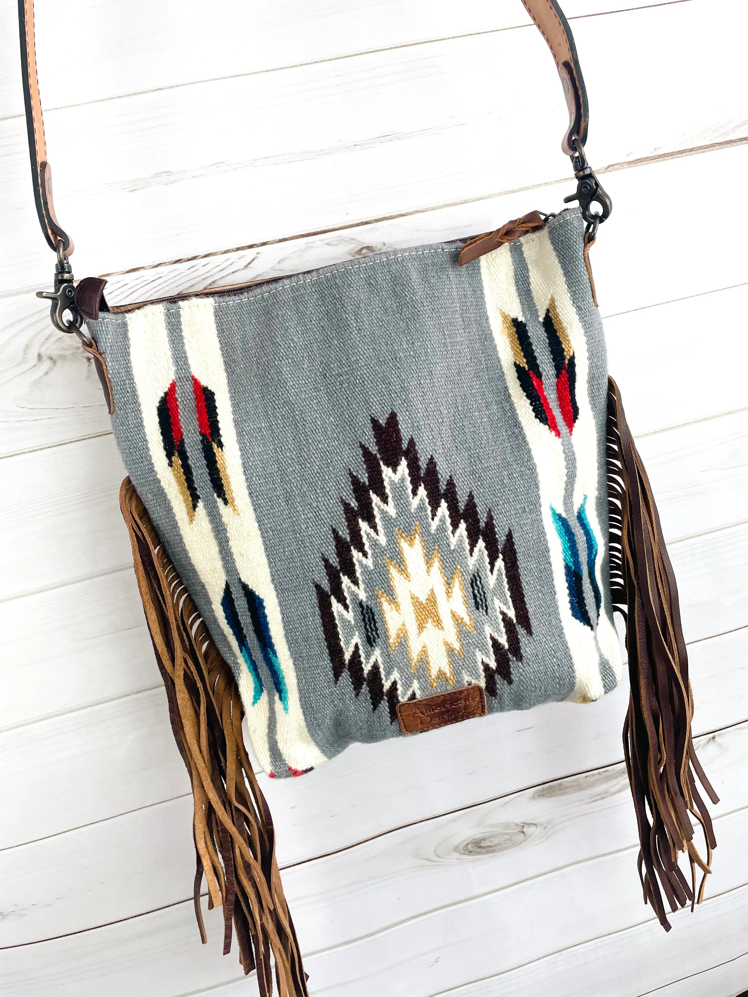 Grey Black Diamond Arrow Wool Handbag