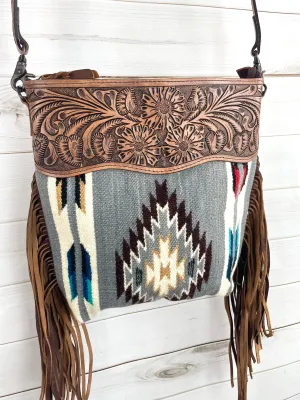Grey Black Diamond Arrow Wool Handbag