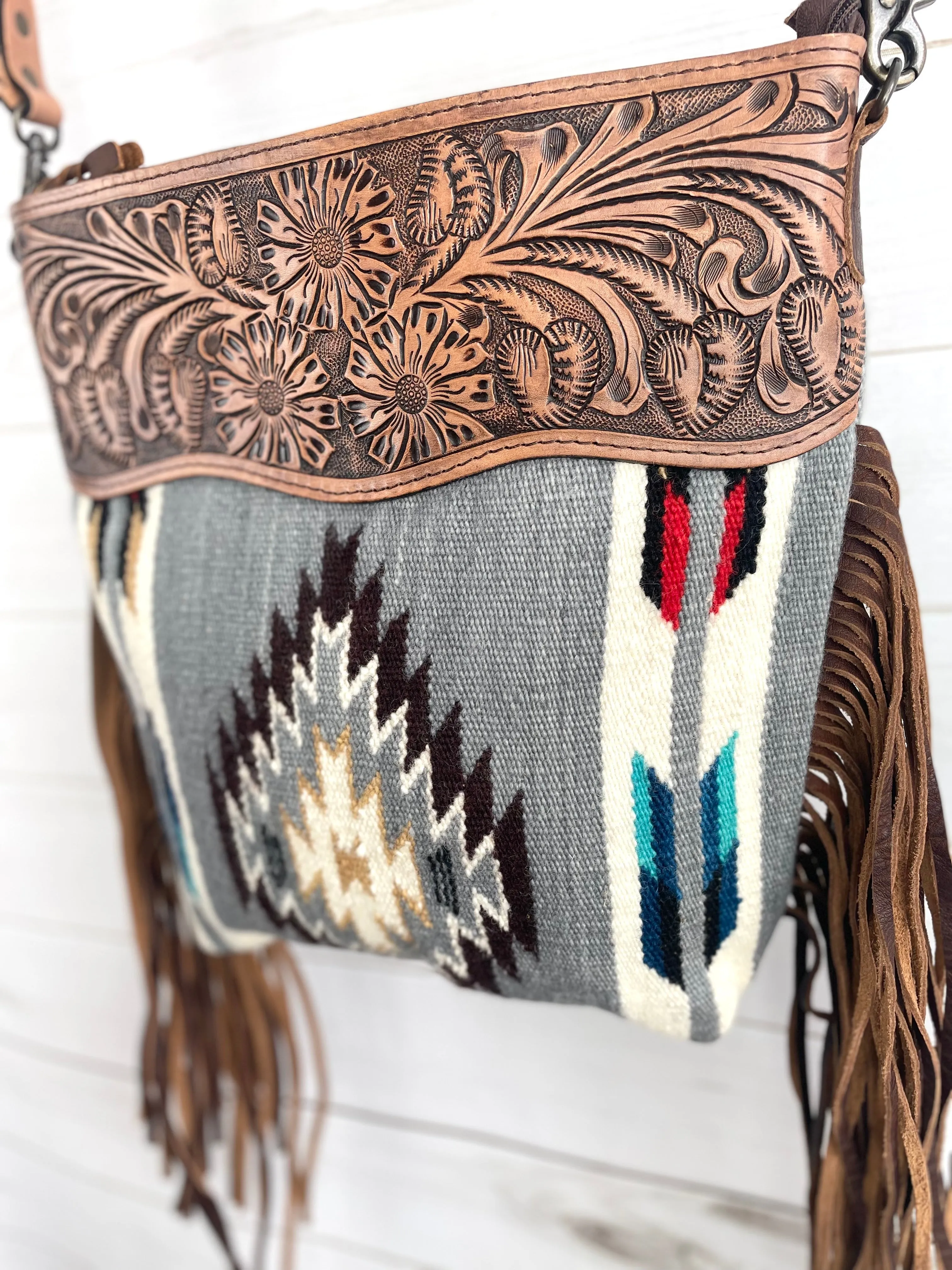 Grey Black Diamond Arrow Wool Handbag