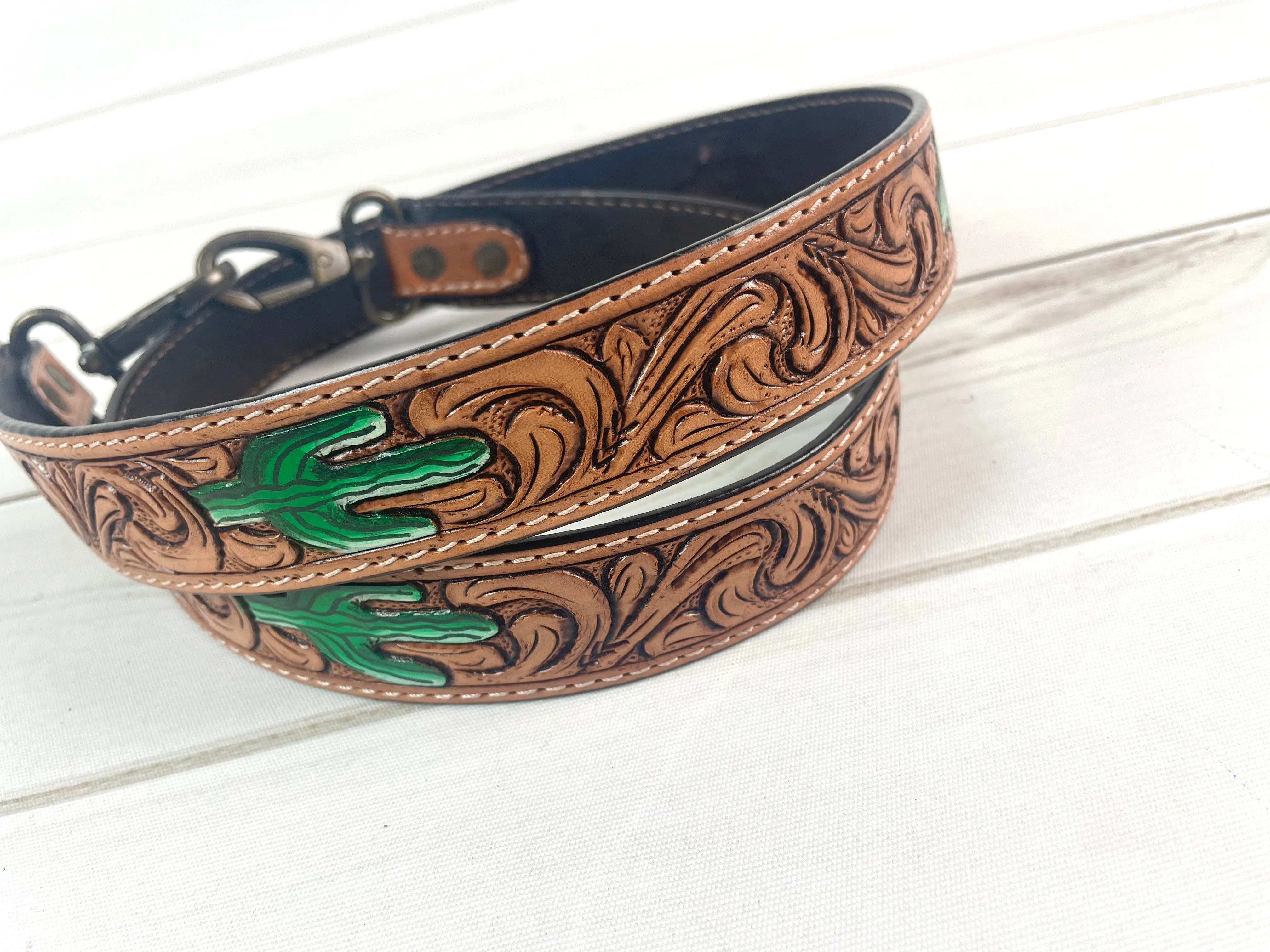 Hand Painted Green Cactus Crossbody Handbag Strap