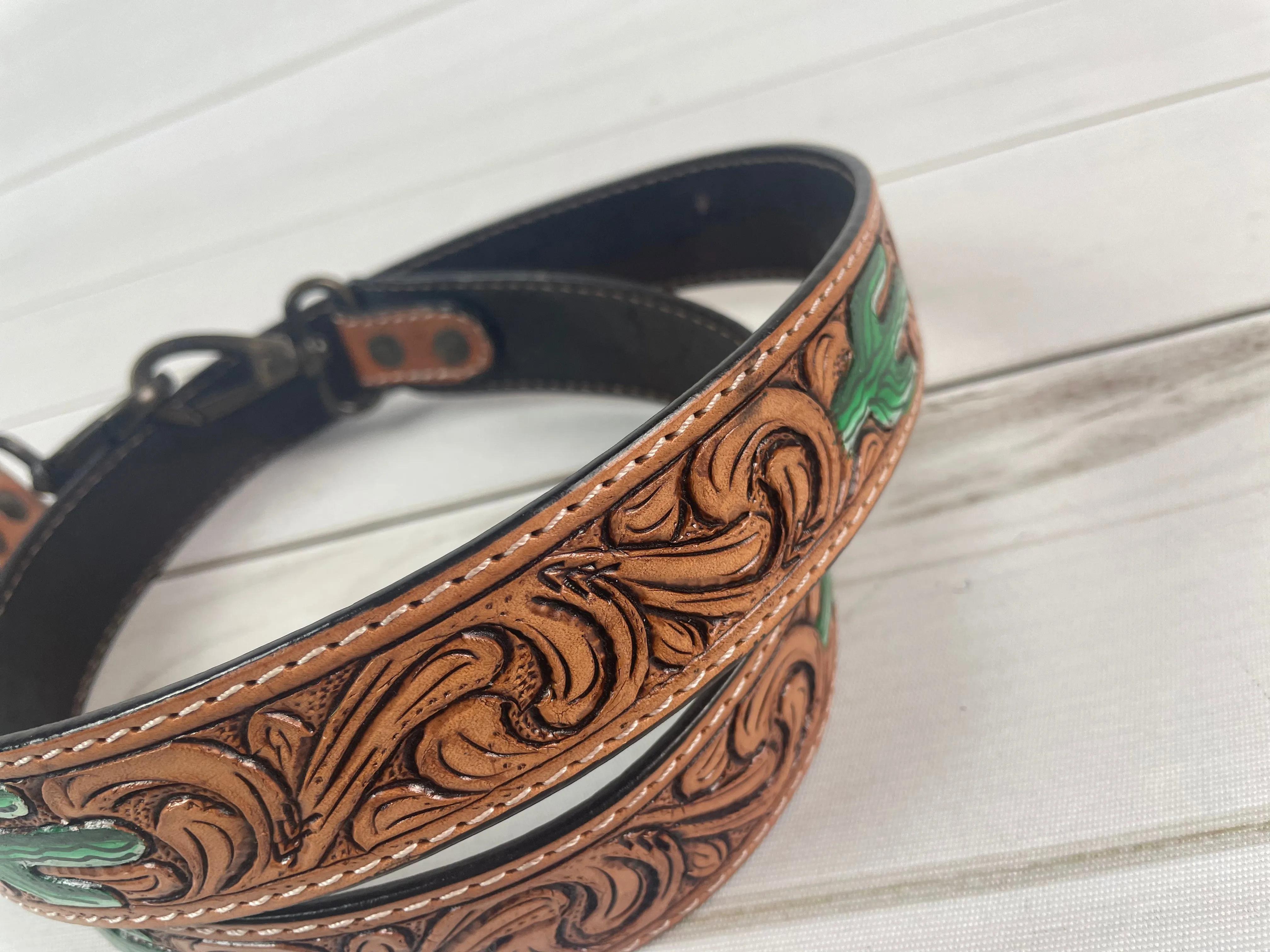 Hand Painted Green Cactus Crossbody Handbag Strap