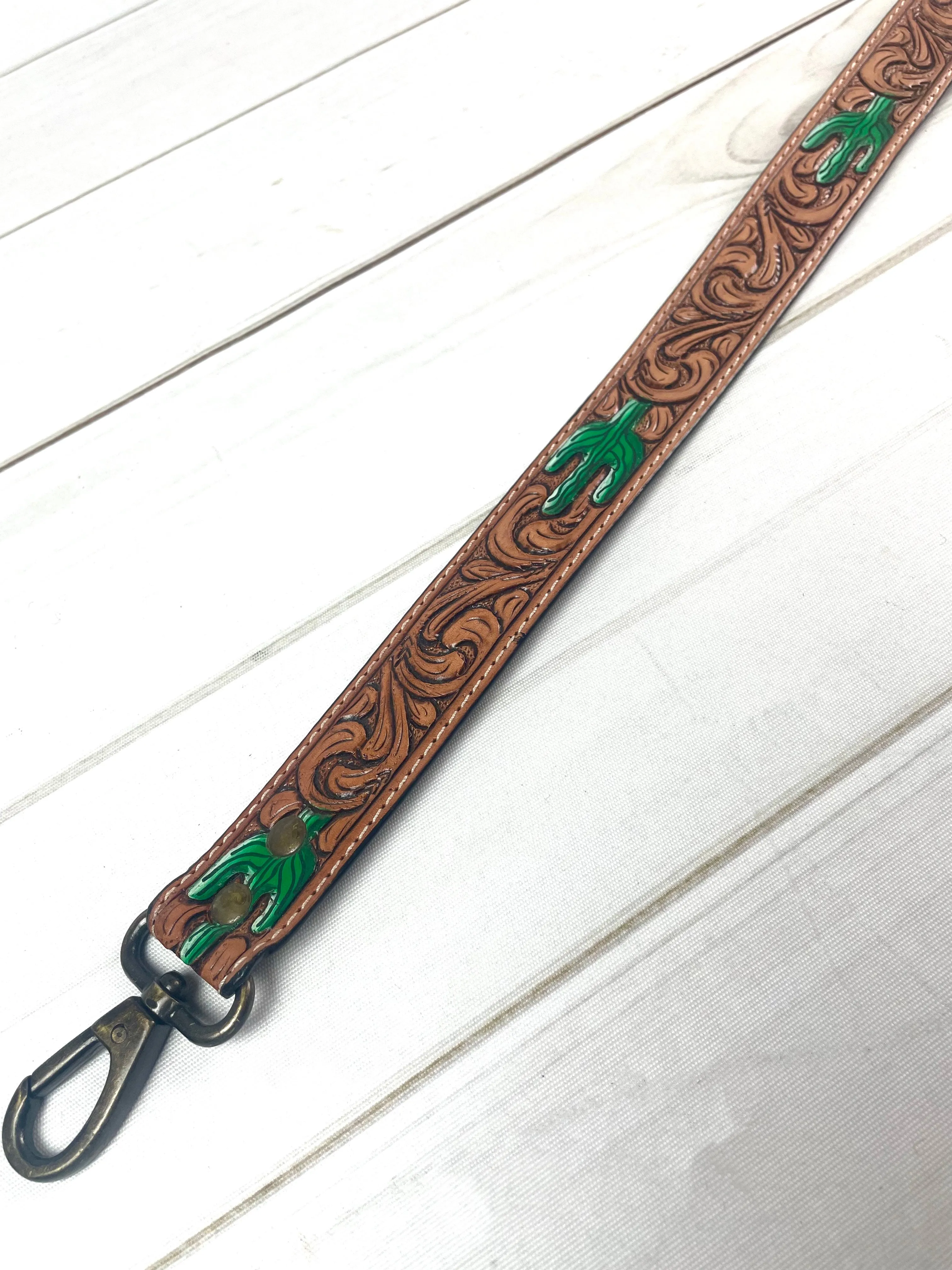 Hand Painted Green Cactus Crossbody Handbag Strap