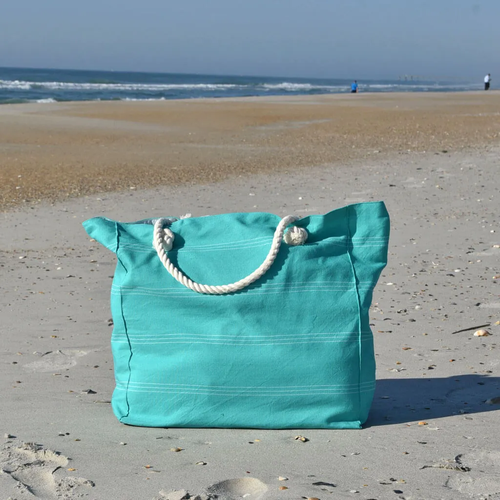 Hand Woven Beach Tote Bag | Cabana Stripe