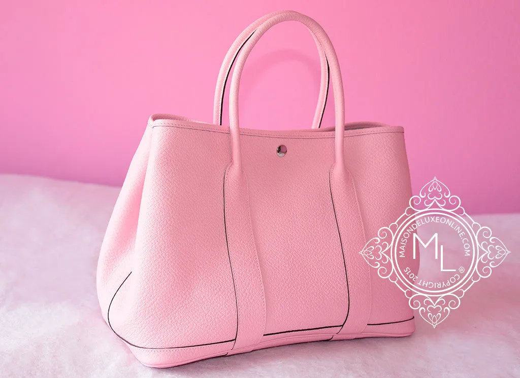 Hermes Pink Rose Sakura Leather 36 Garden Party Handbag