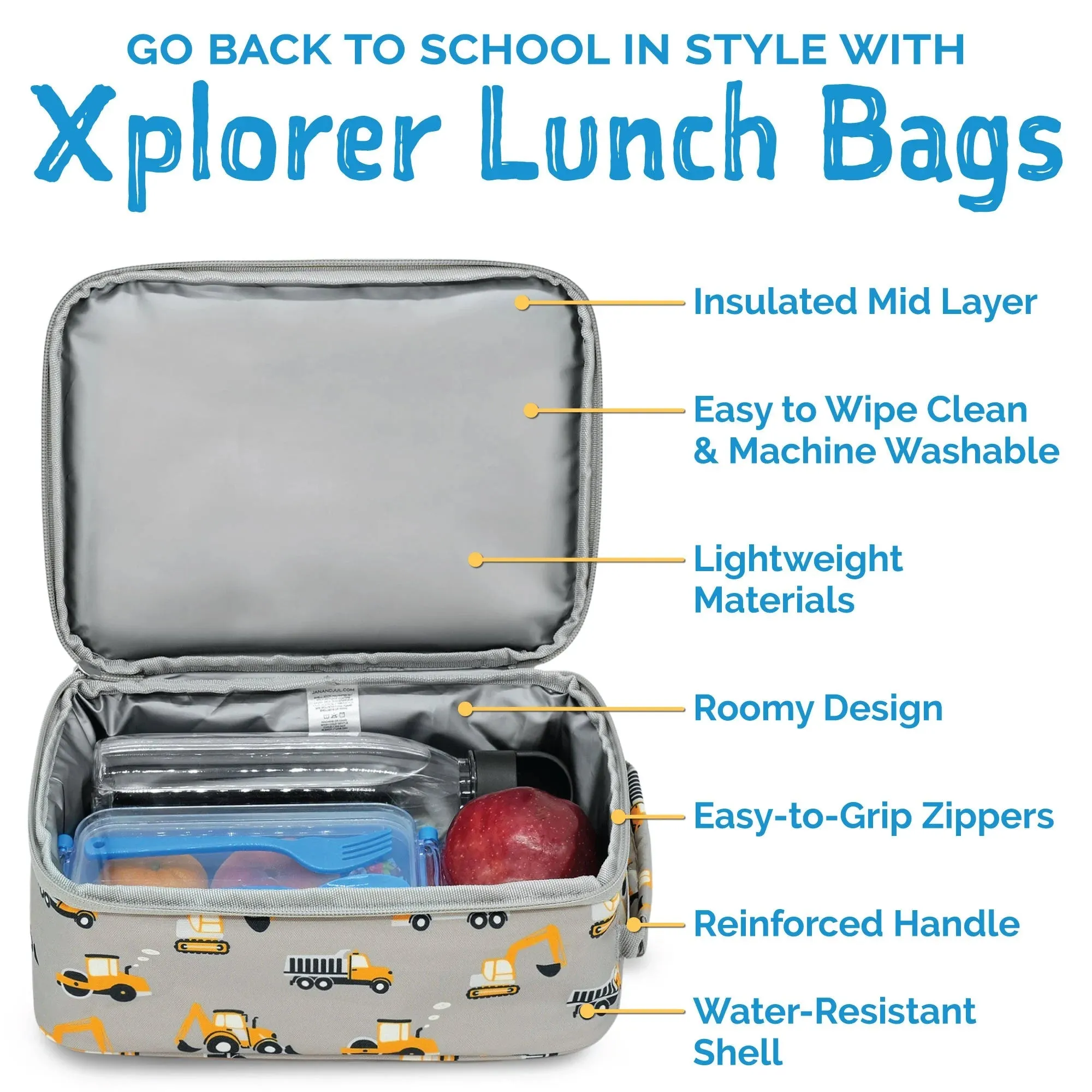 Jan & Jul Kids Lunch Bag - Grey Construction