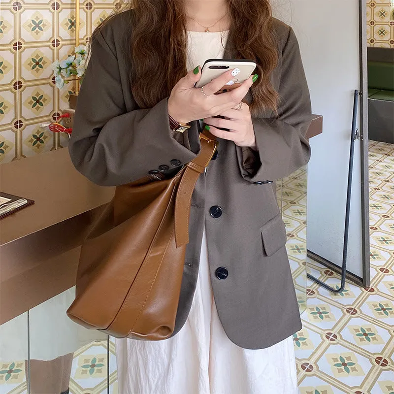 Korean Style Daily Soft Collapse Minimalist Big Shoulder Bags