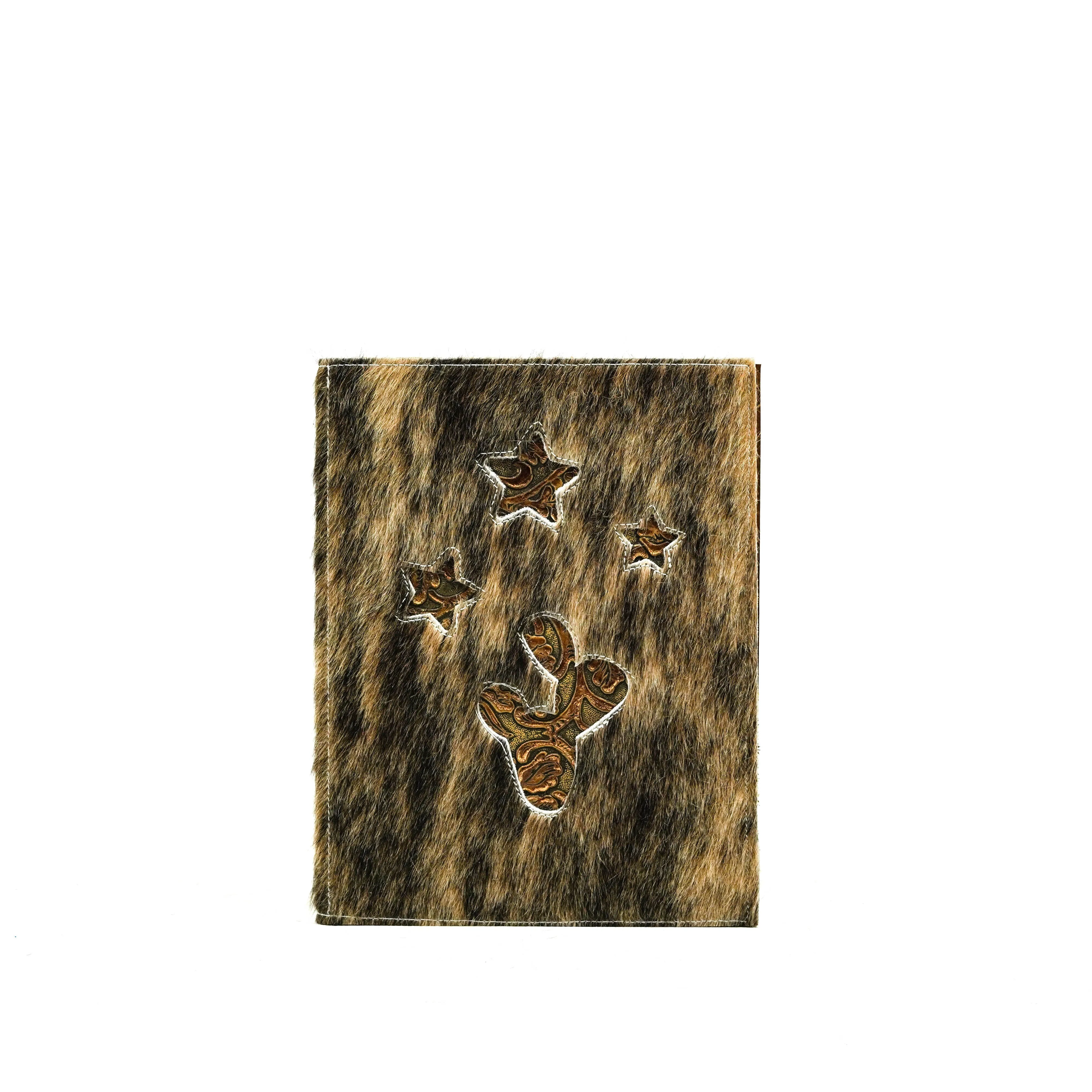 Large Notepad Cover - Exotic Brindle w/ Leather Decal