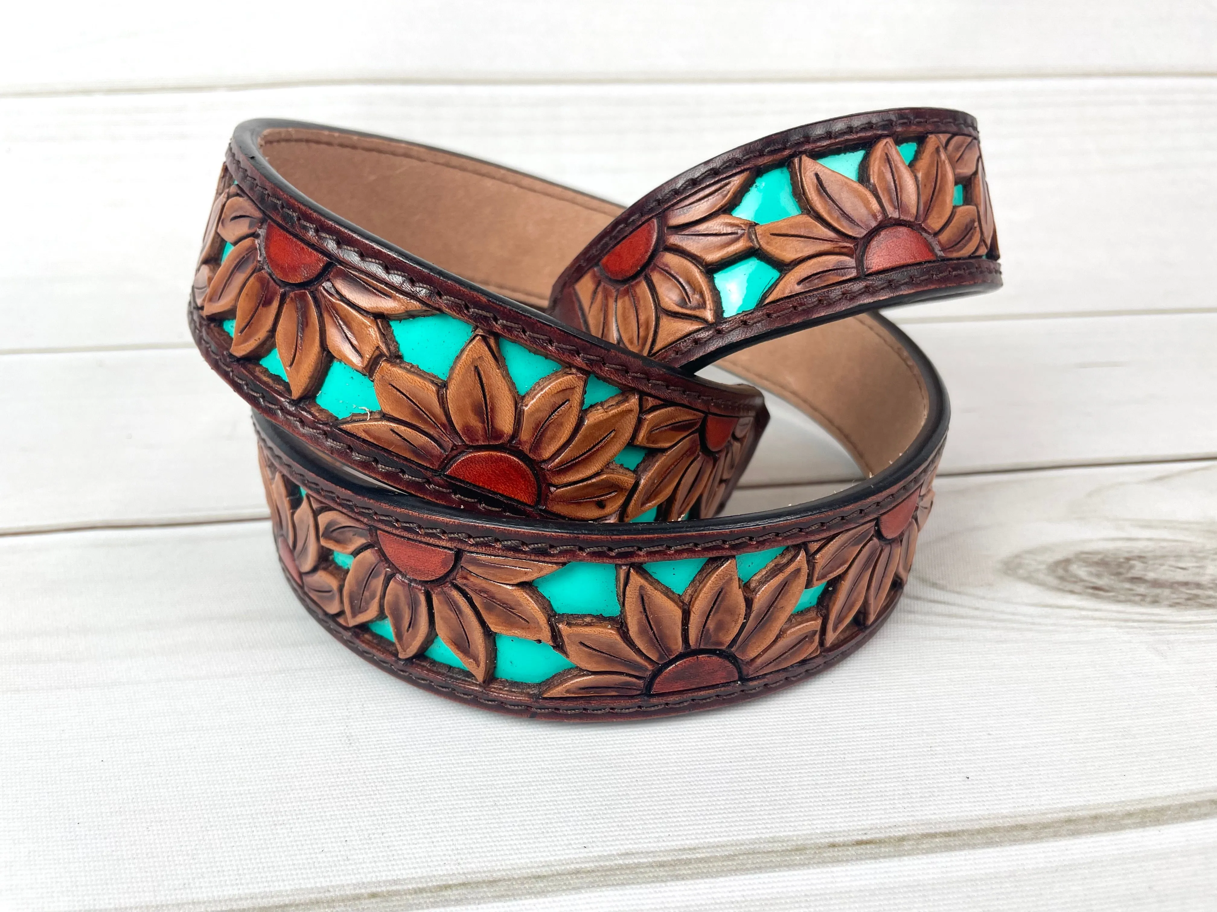Leather Sunflower Cut Out Turquoise Inset Handbag Strap