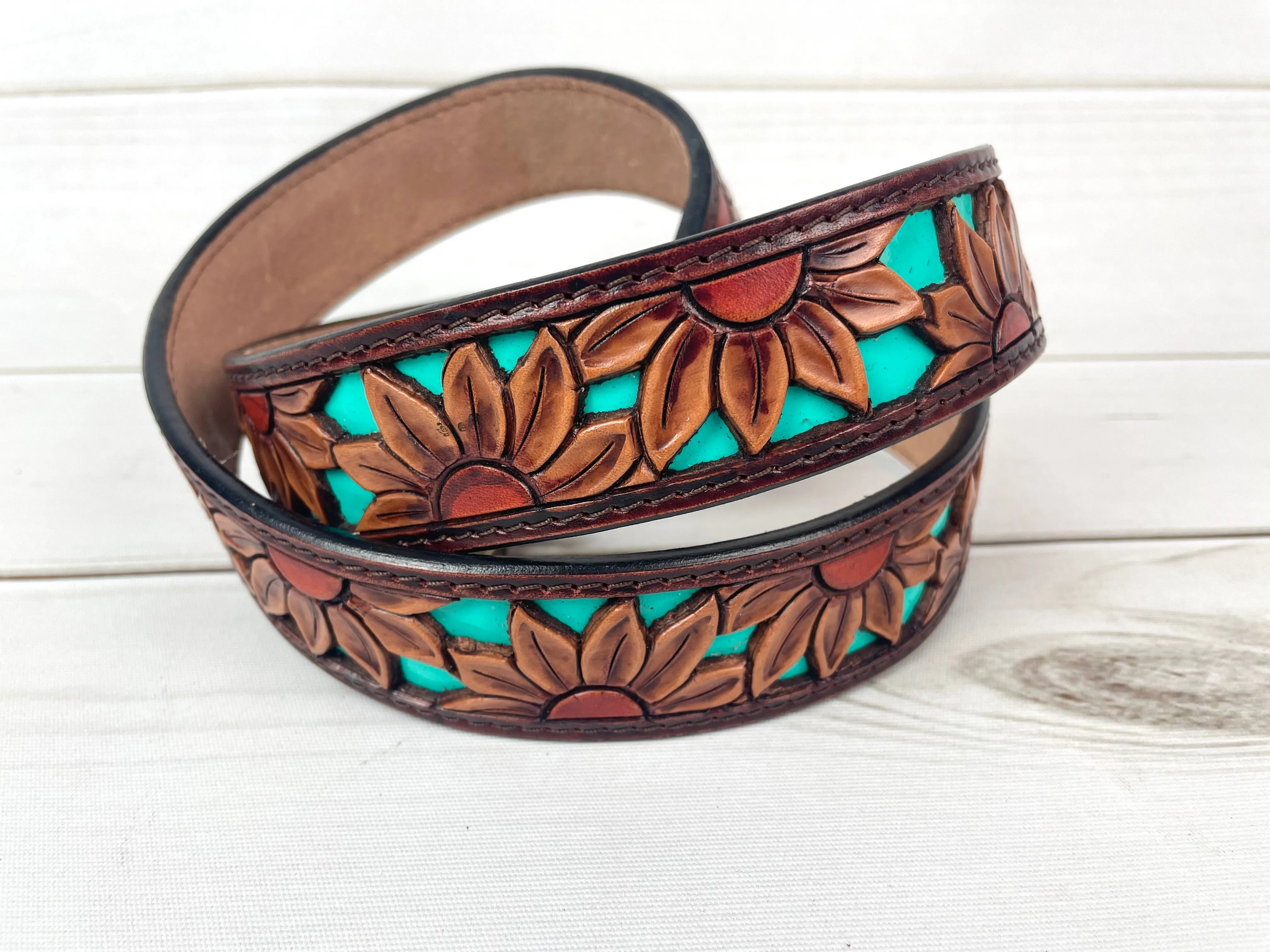 Leather Sunflower Cut Out Turquoise Inset Handbag Strap