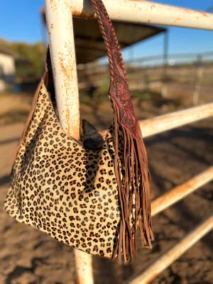 Leopard Pattern on Hide Hobo Fringe Handbag
