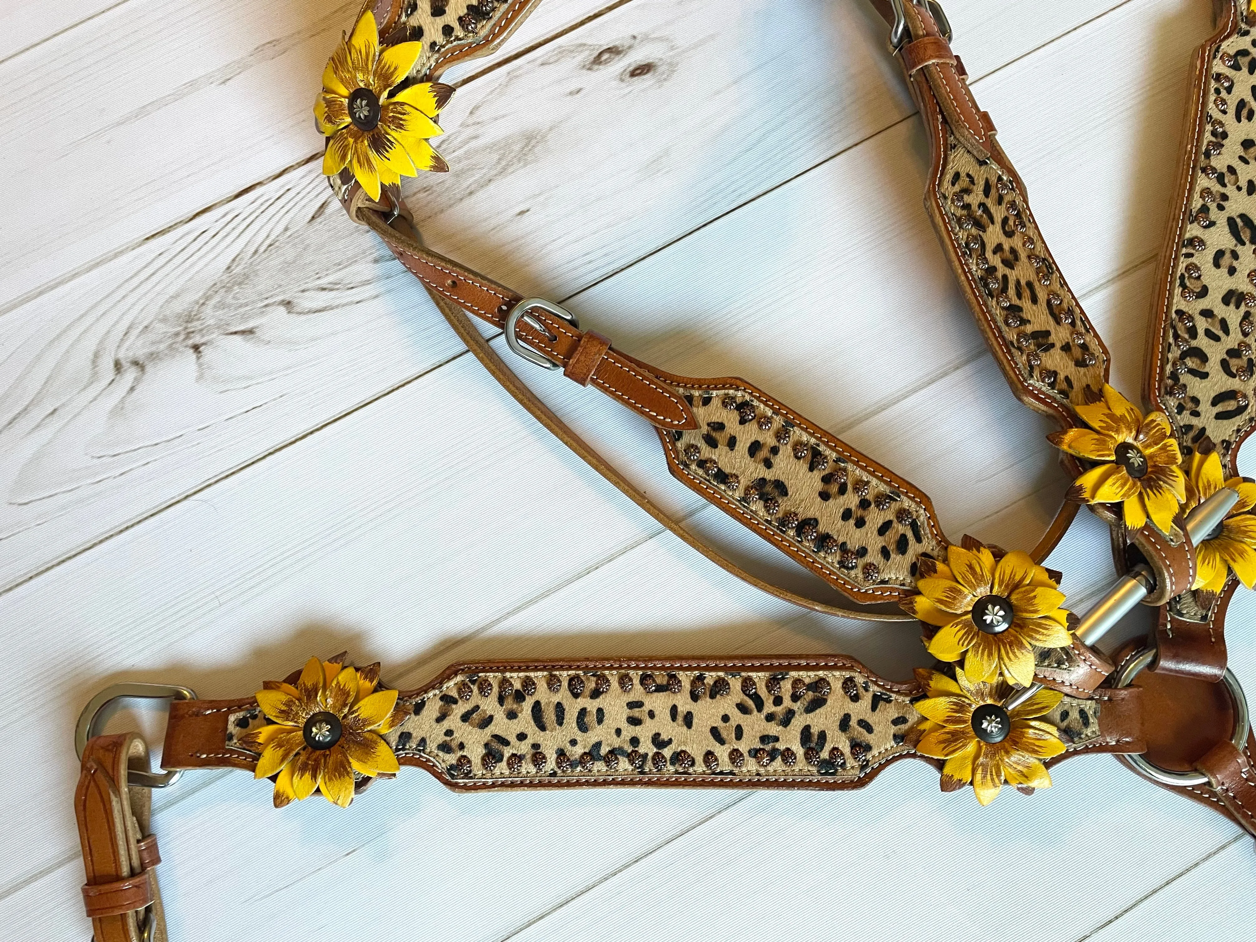 Leopard with Sunflower Leather Flowers