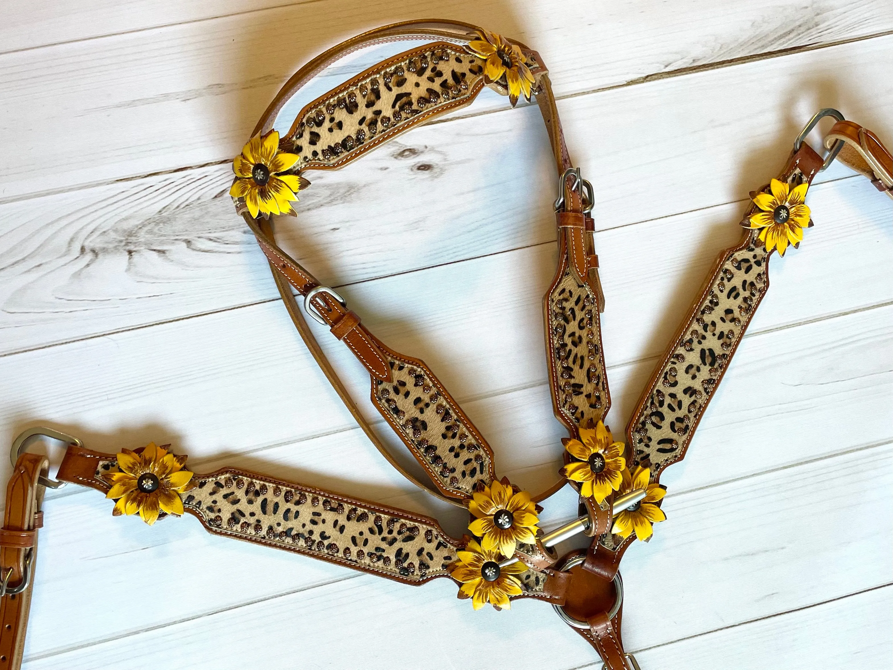 Leopard with Sunflower Leather Flowers