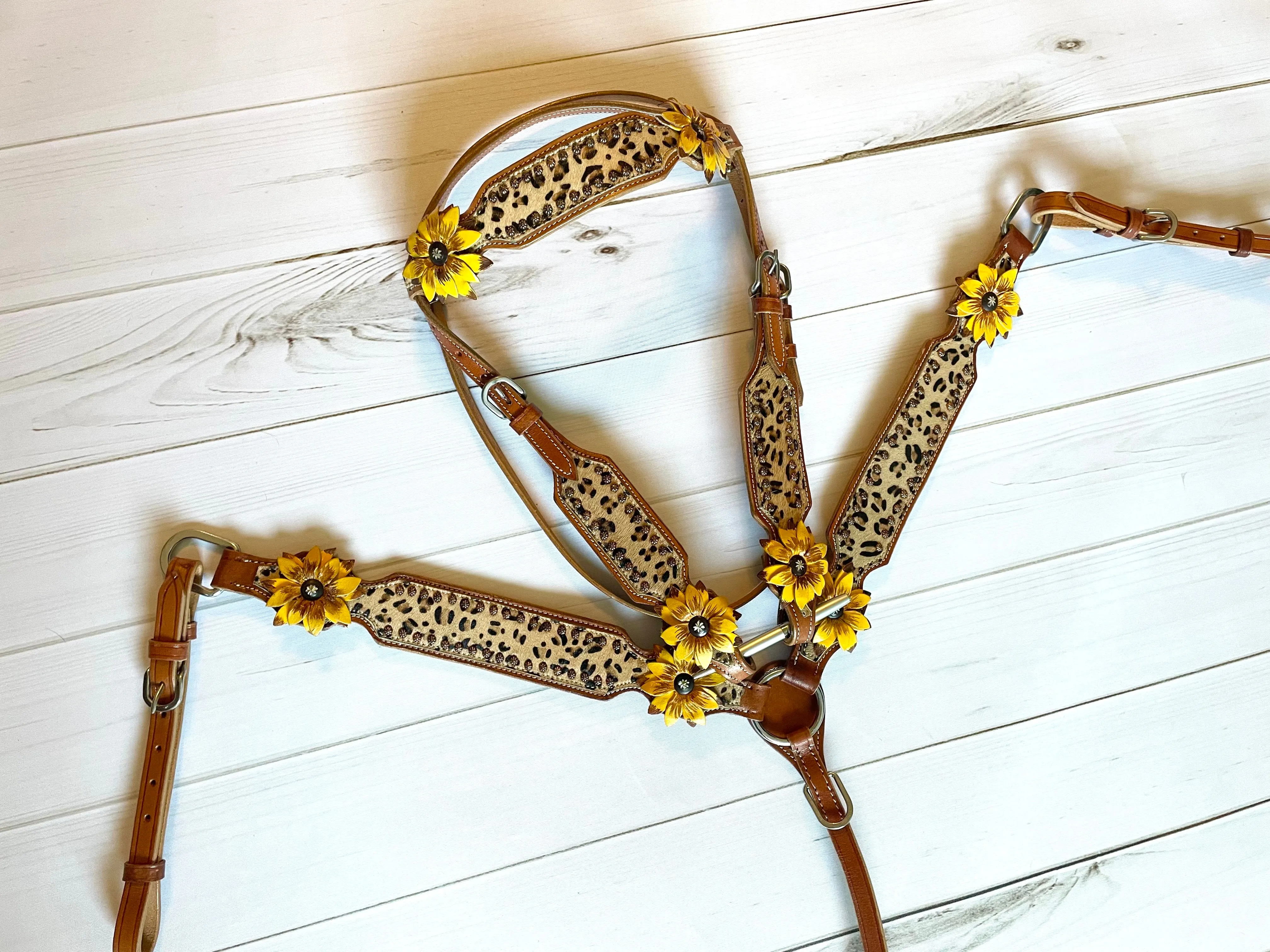 Leopard with Sunflower Leather Flowers