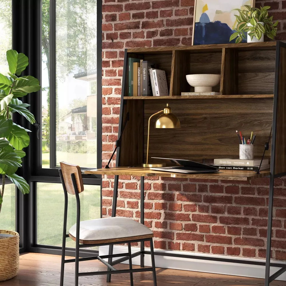 Loring Secretary Desk with Hutch and Charging Station Walnut - Threshold: Home Office Furniture, Writing Space - new