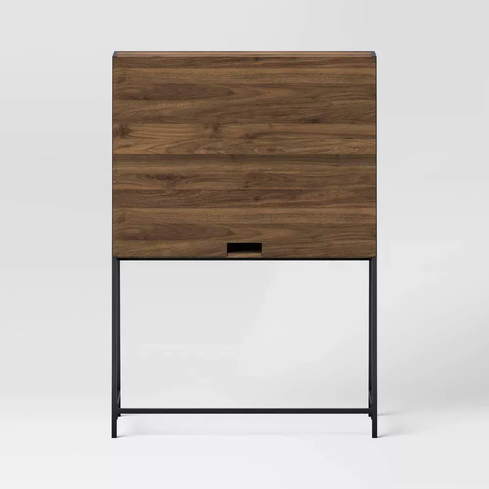 Loring Secretary Desk with Hutch and Charging Station Walnut - Threshold: Home Office Furniture, Writing Space - new